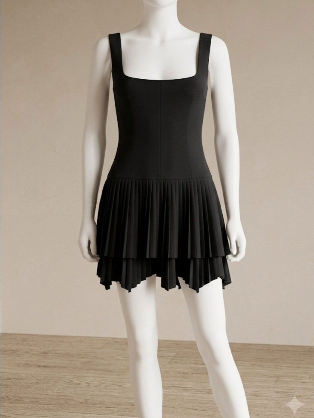 Commense Black Pleated Tiered Mini Skirt